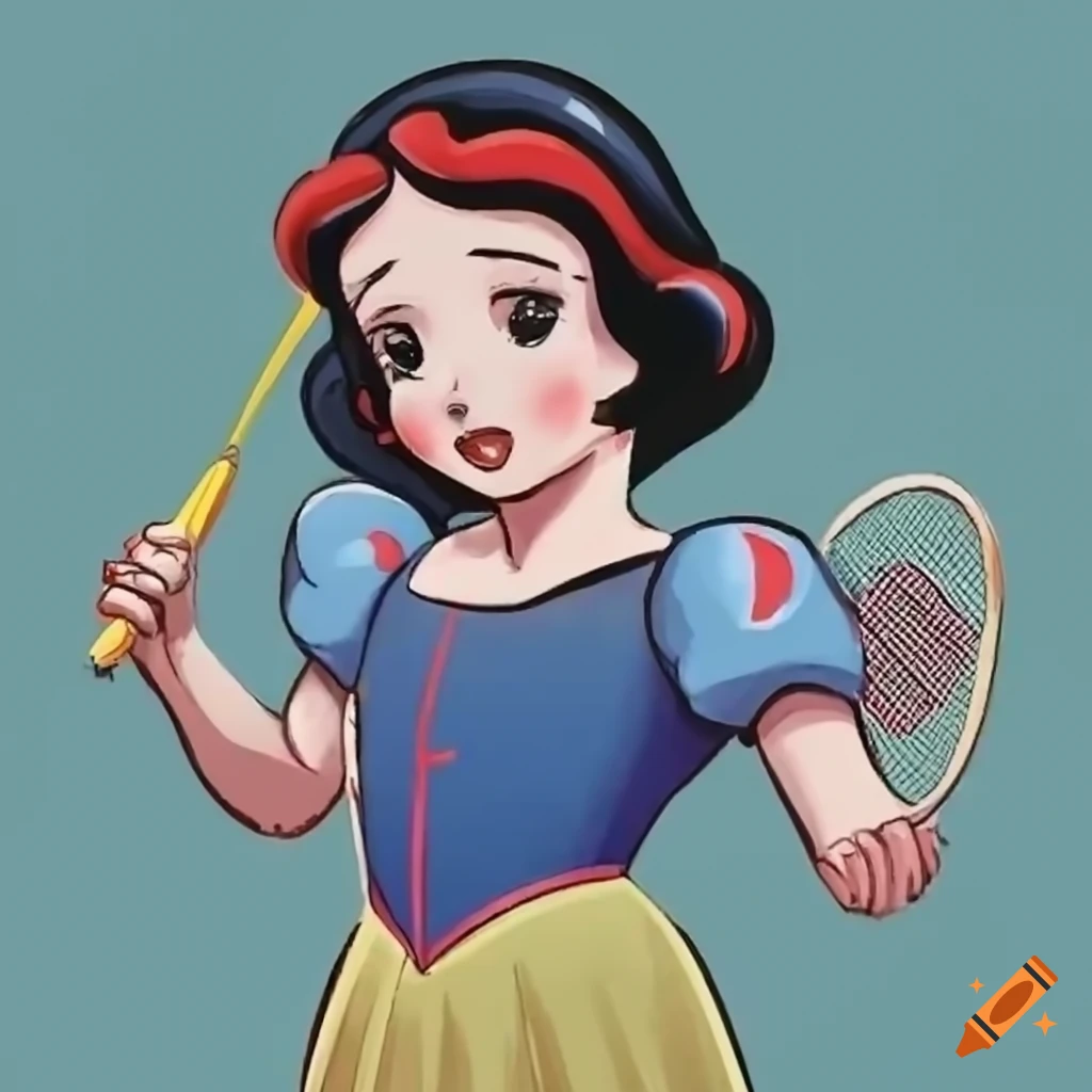 simplified depiction of Snow White playing badminton