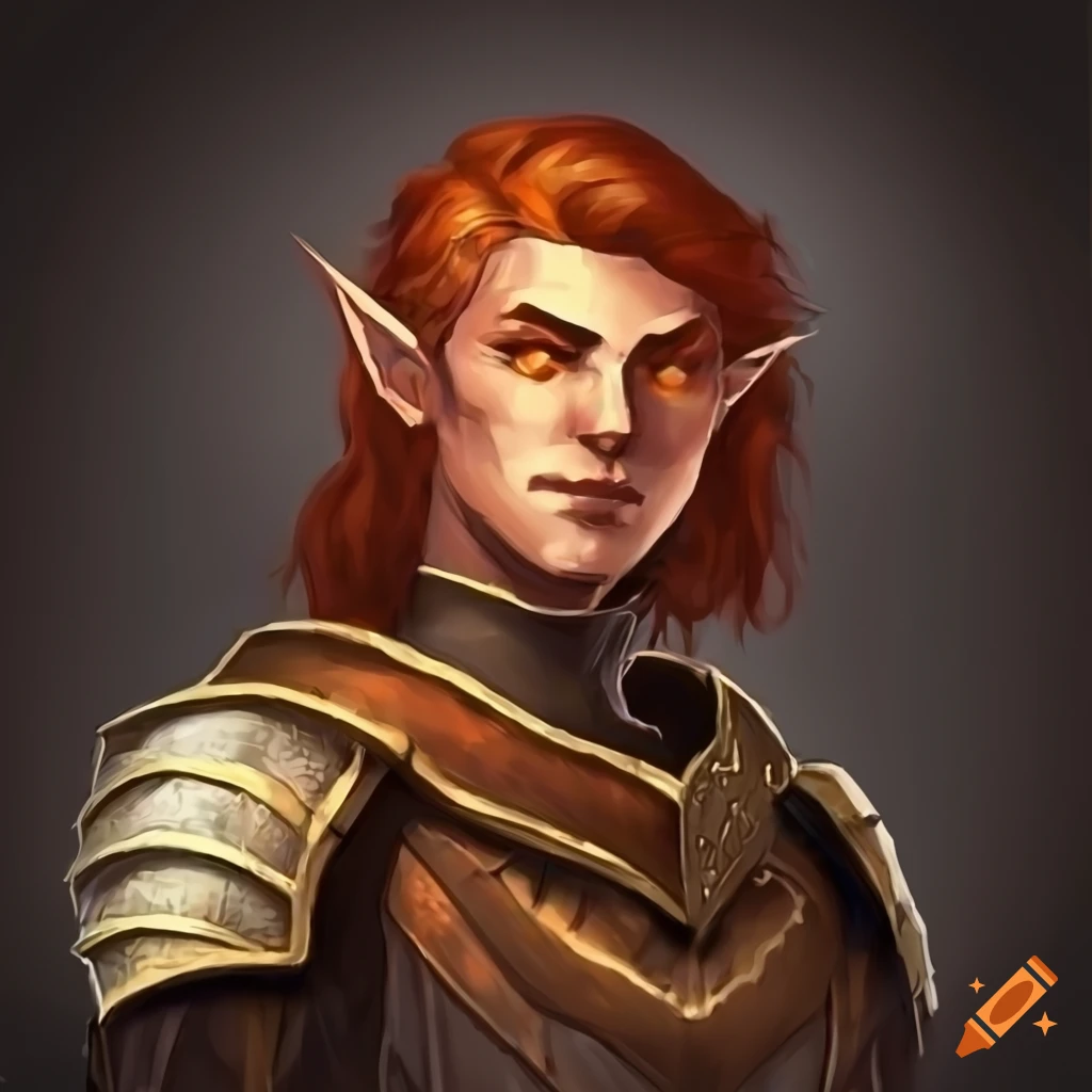 Image of a male half elf paladin with amber hair and glowing eyes