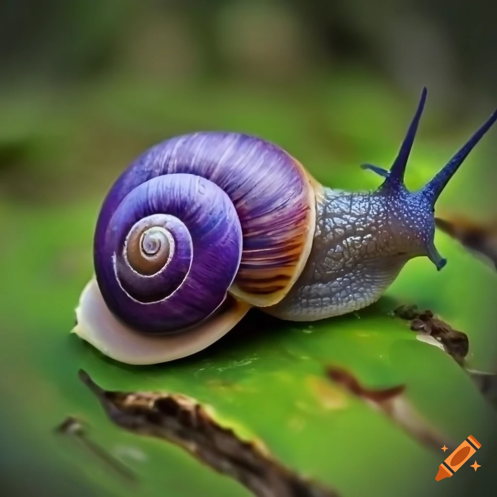 supernatural snail with violet eyes in the forest