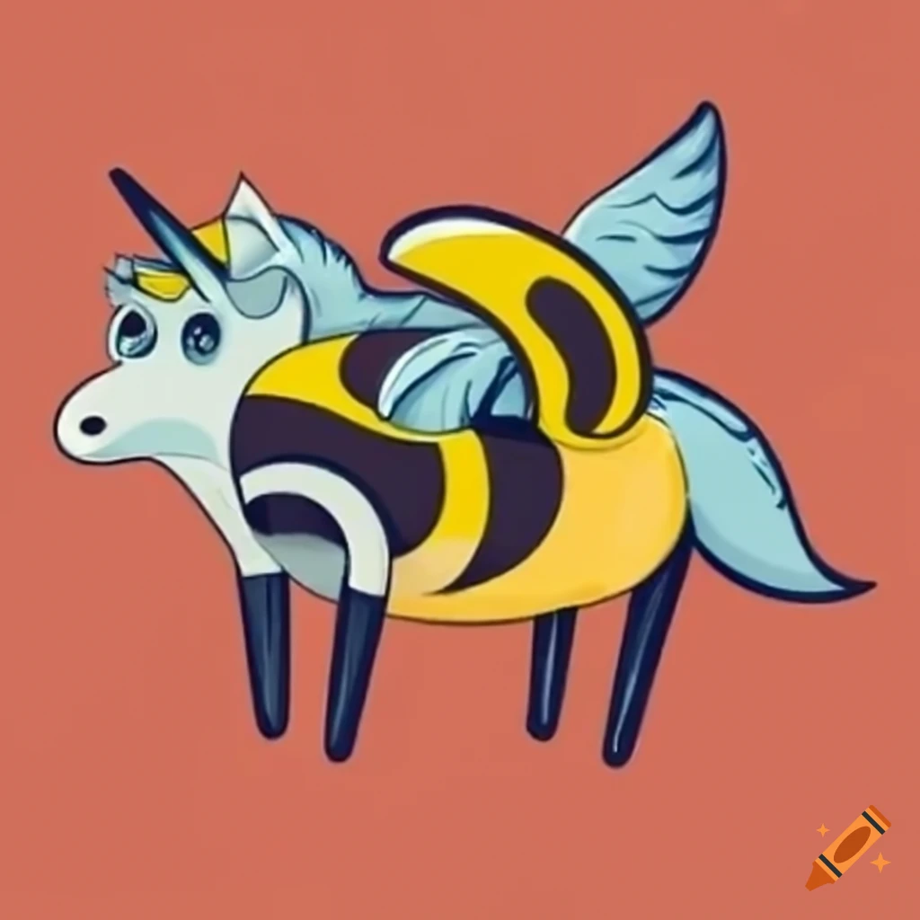 Image of a unique animal with features of a bumblebee, fox, and unicorn