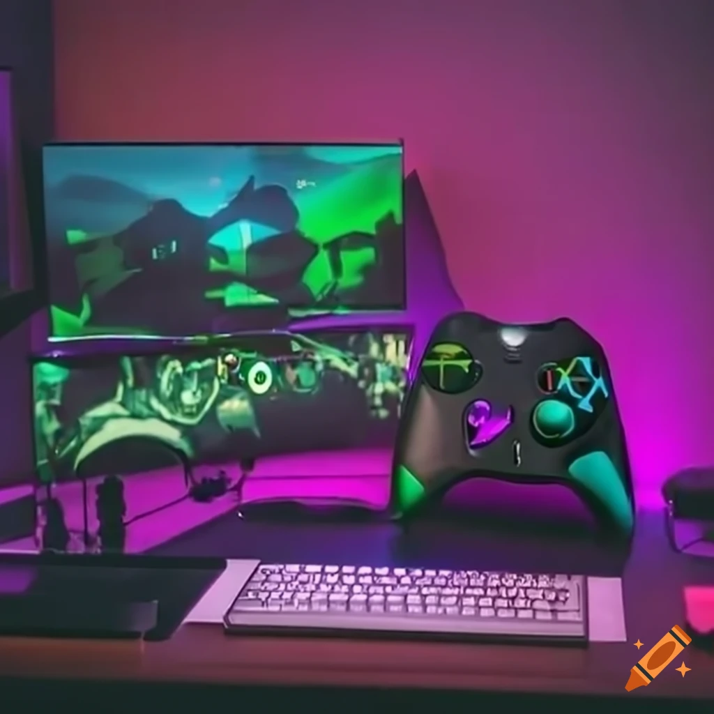 Gamer's dream setup with computer and xbox controller