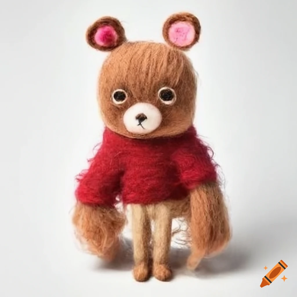 Animals made of felted wool wearing fashionable clothes