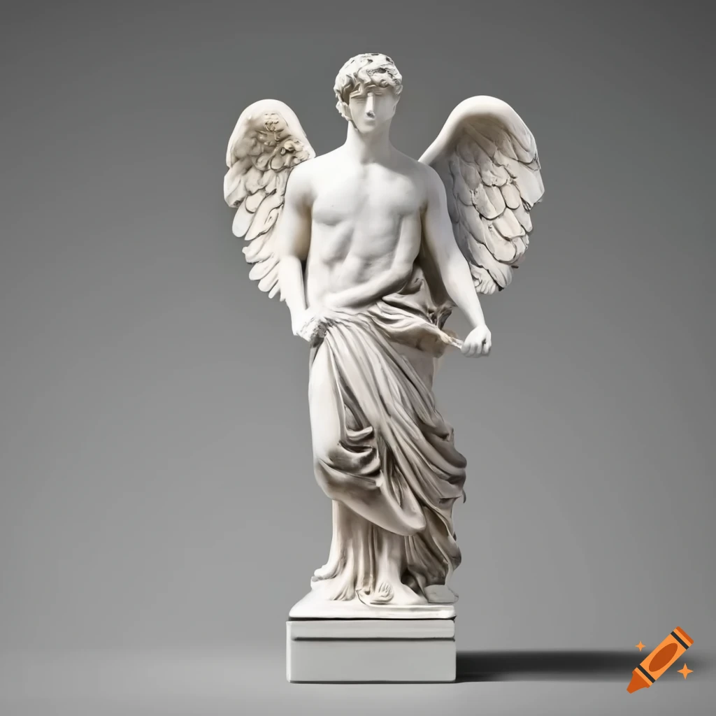 white stone statue of a male angel