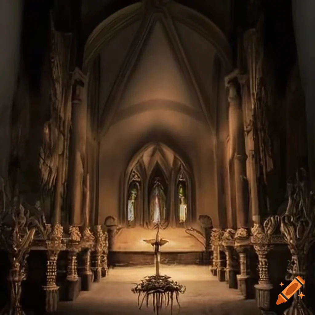 Catholic monk swinging incense in a dark chapel on Craiyon