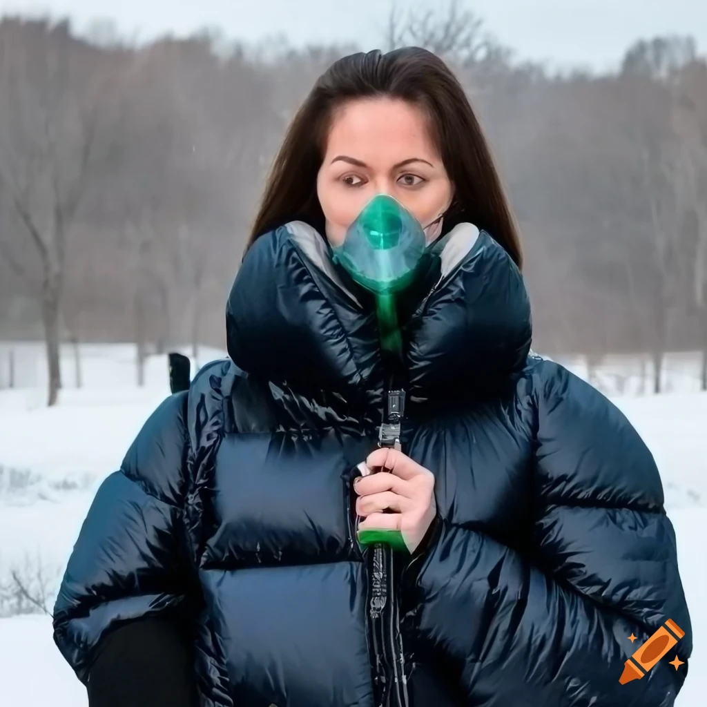 Woman Wearing A Shiny Puffer Jacket And Using An Oxygen Mask On Craiyon 4653