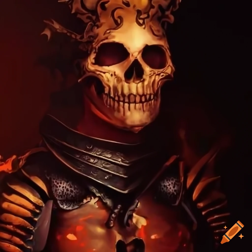Sinister close-up of a skull king in dark fantasy art on Craiyon