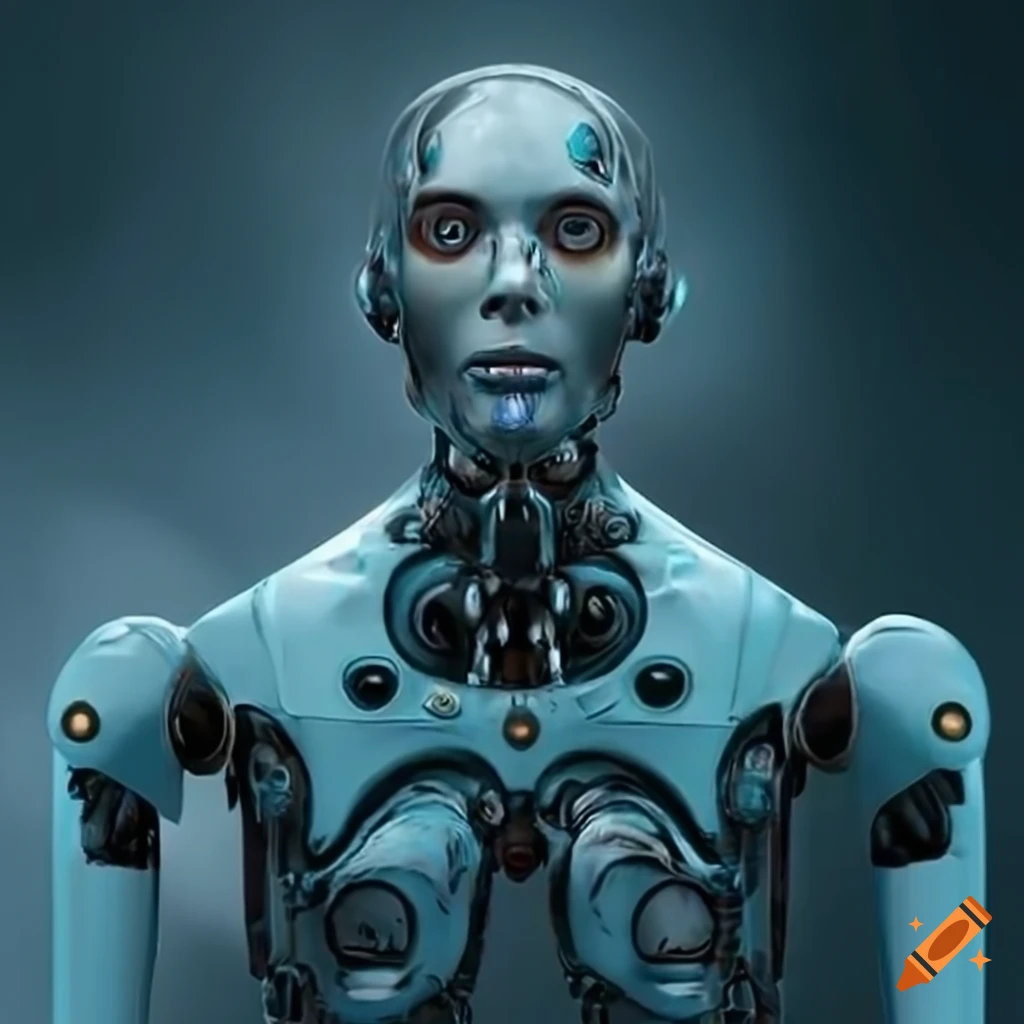 artistic depiction of a half human half robot