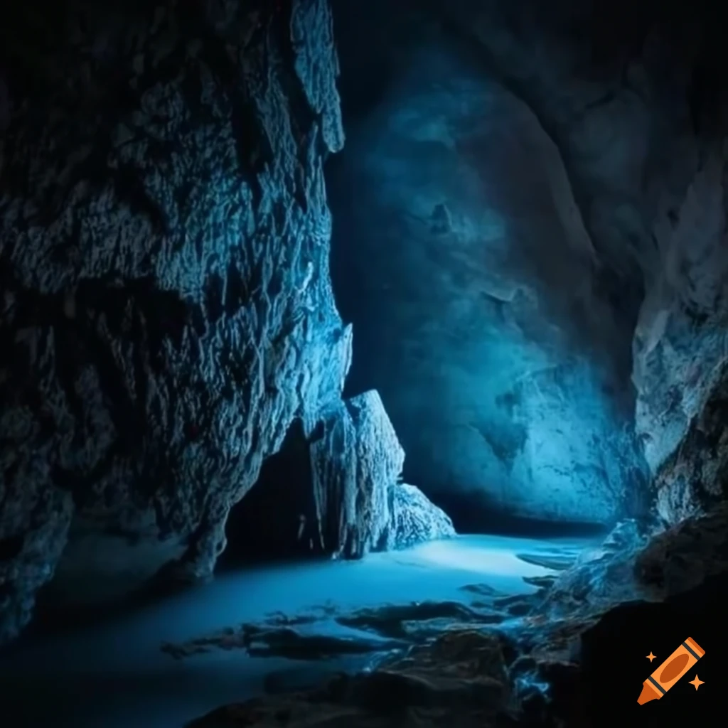 dark gray crystals in an underground cave