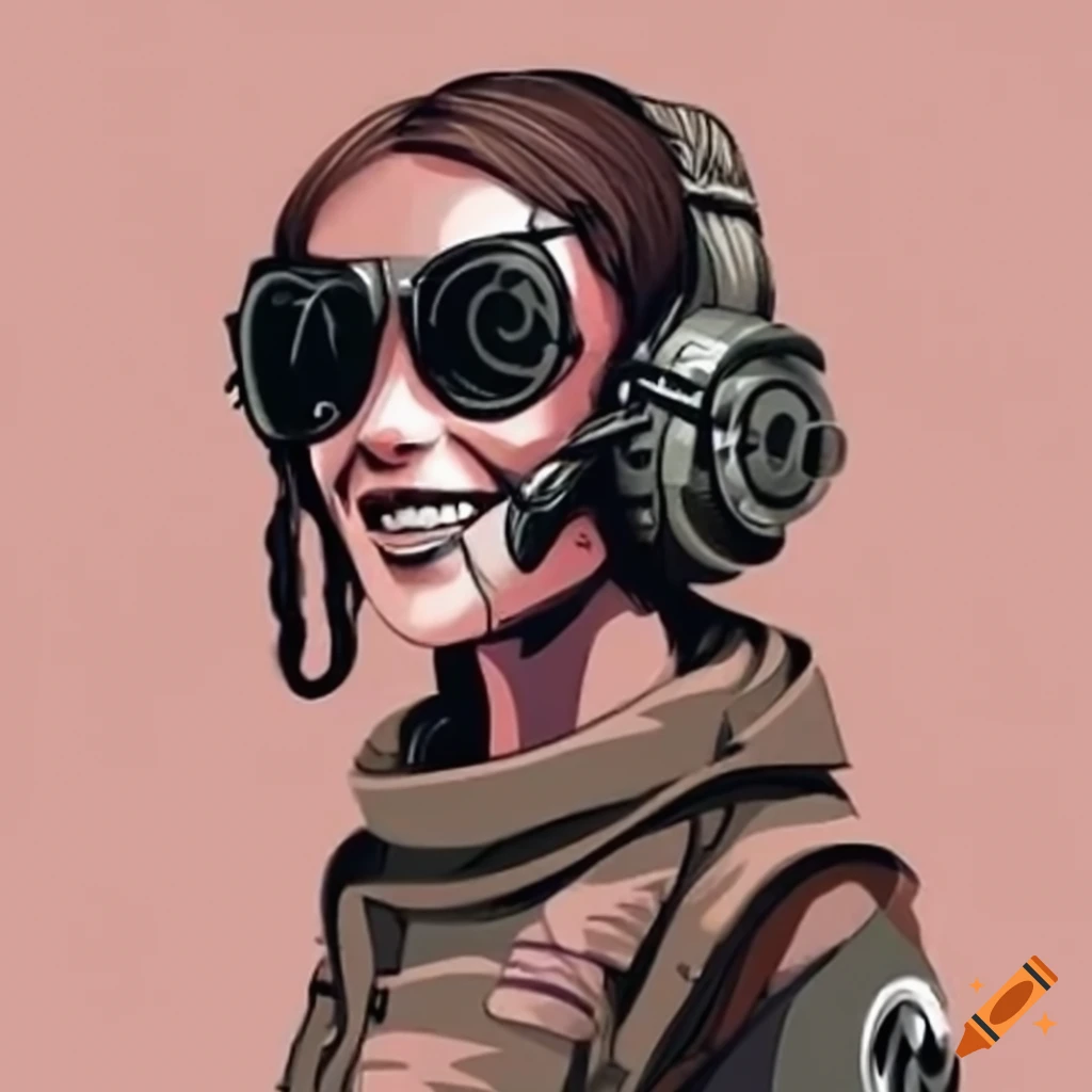 smiling girl in post-apocalyptic pilot attire