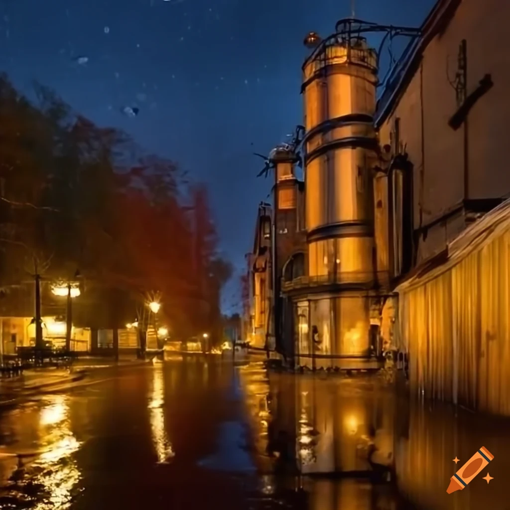 brewery during a rainy autumn night
