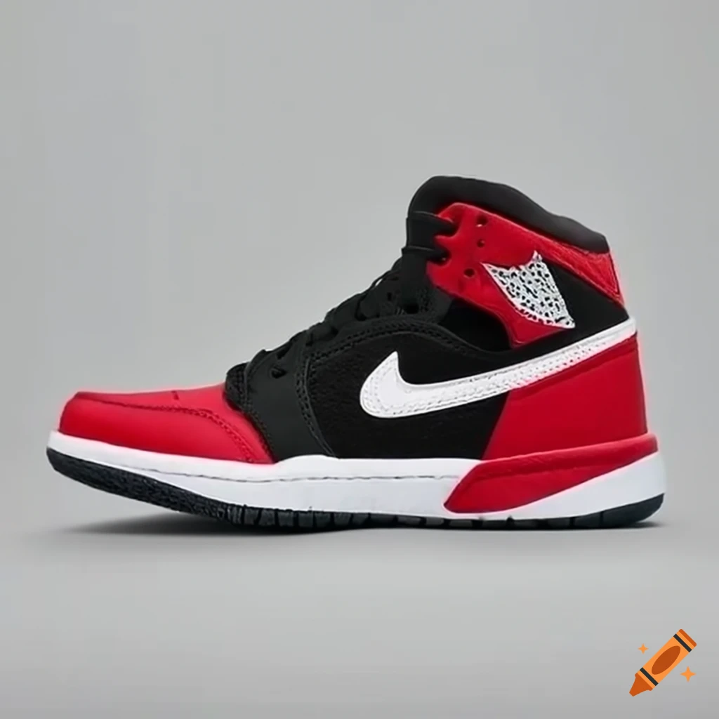 Red and black nike jordan shoes on white background