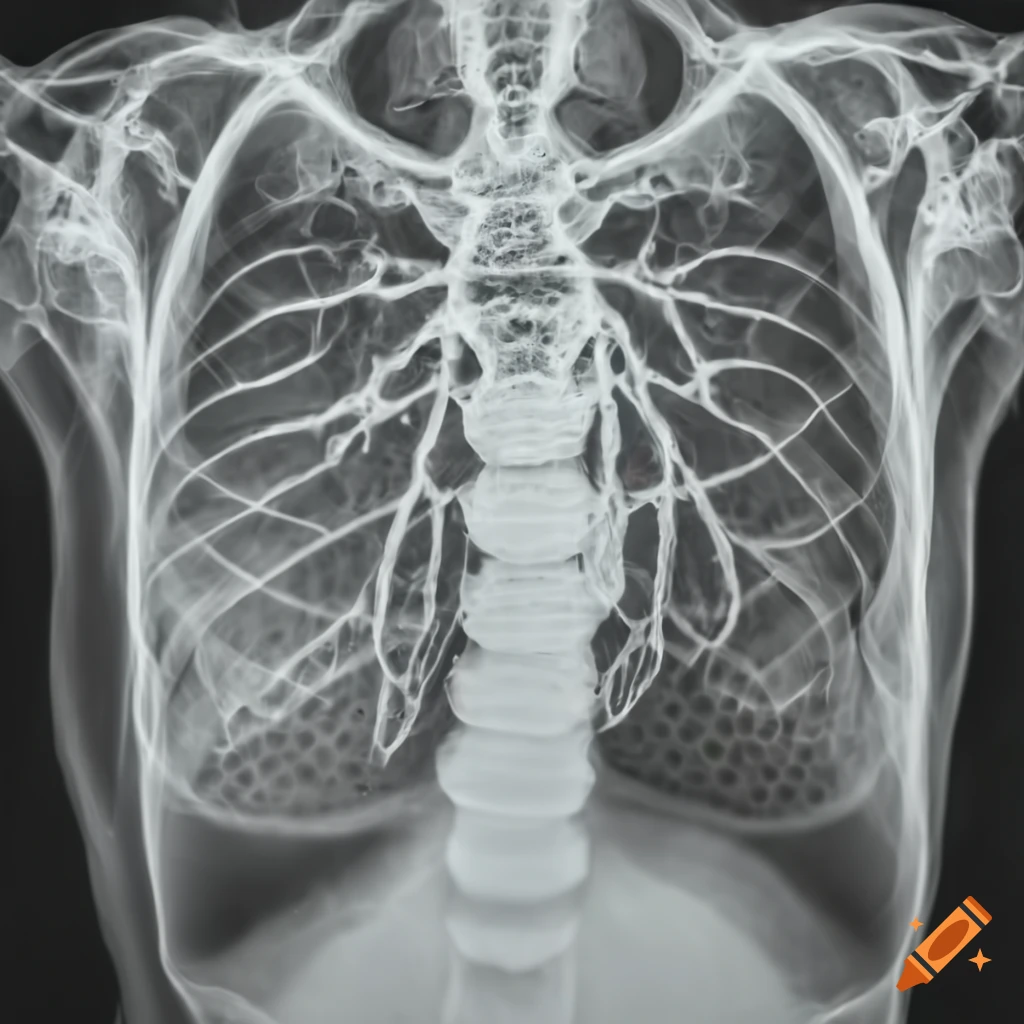 Closeup of lungs on a chest xray with bees in the hive