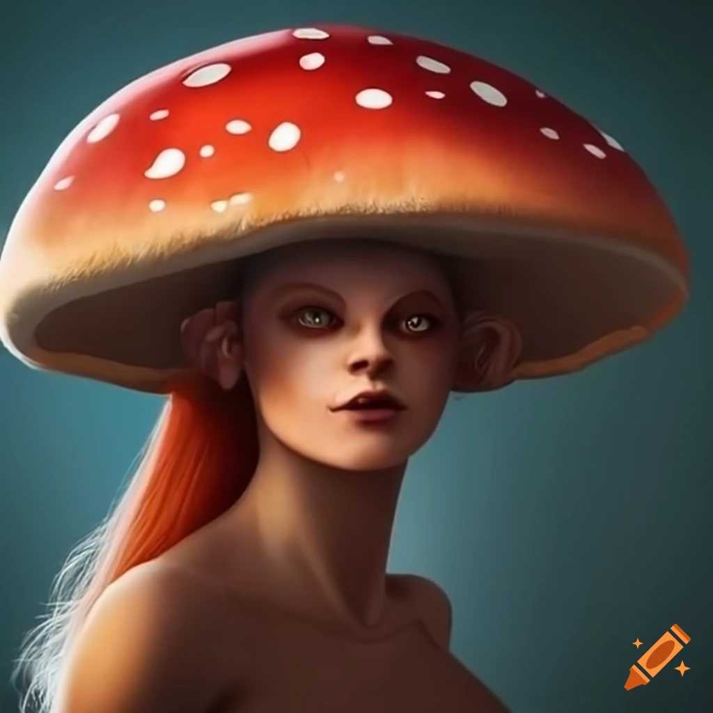 illustration of a female humanoid with a mushroom cap hat