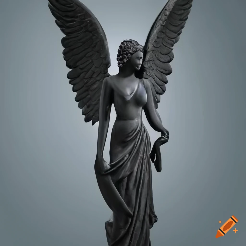 black stone statue of a beautiful female angel
