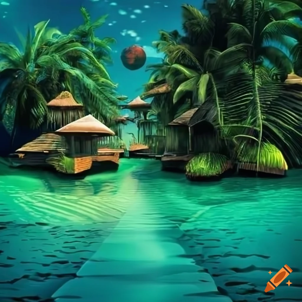 retro-futuristic tropical paradise