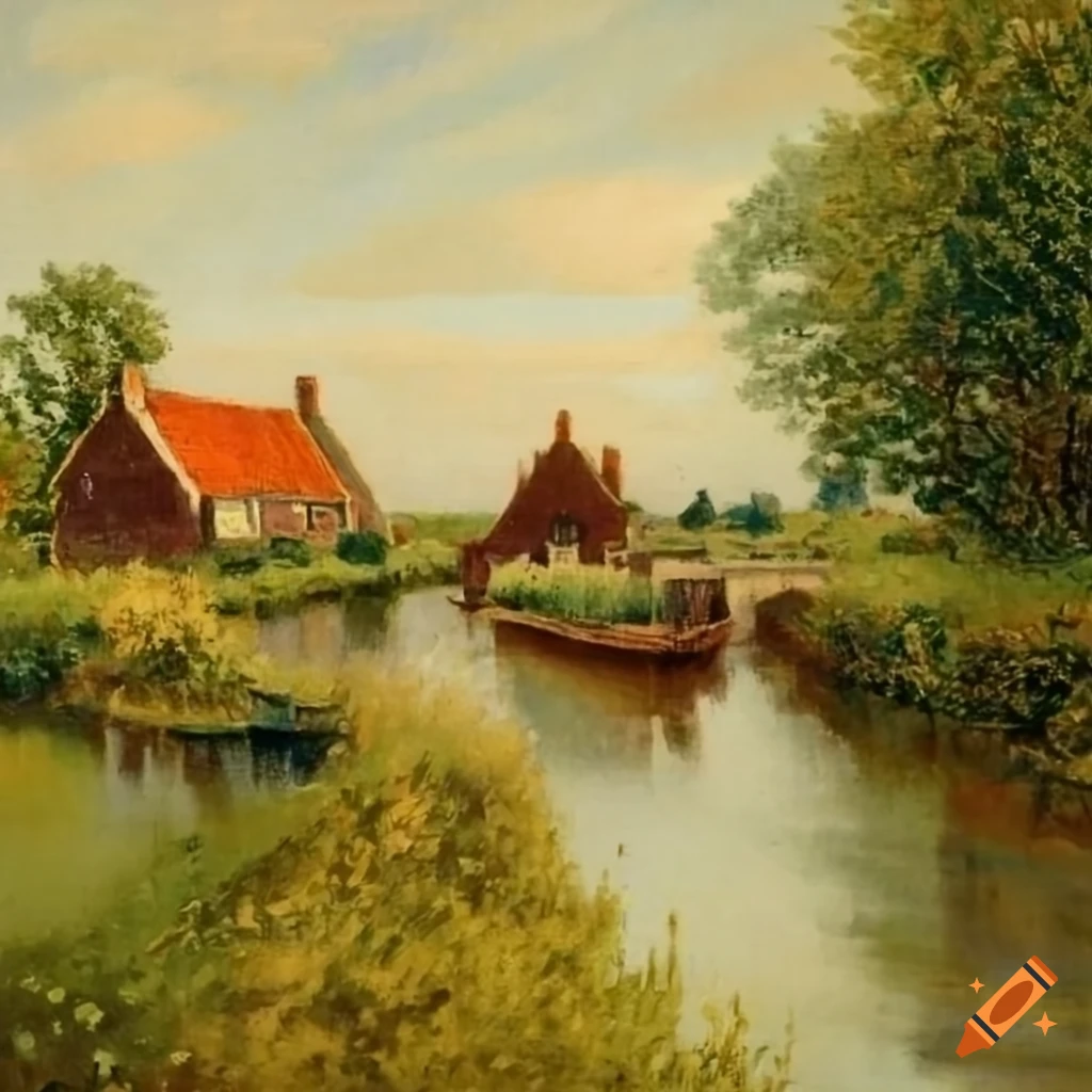 Vintage painting of a peaceful countryside in holland on Craiyon