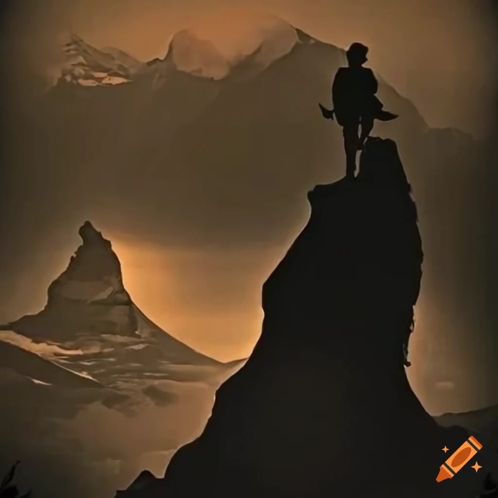 silhouette of a lady with a dog in front of Matterhorn