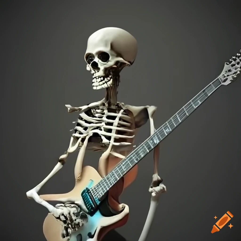 Skeleton playing electric guitar
