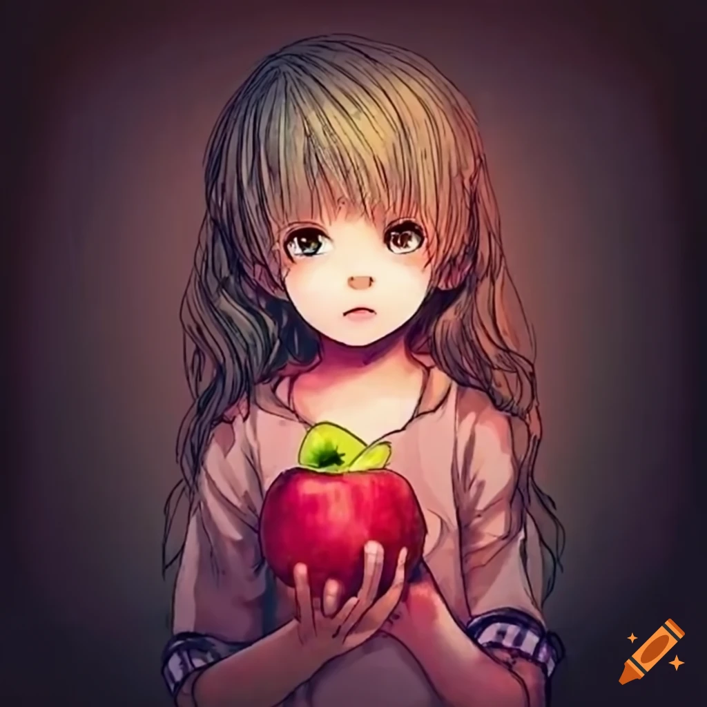 image of a little girl staring at an apple