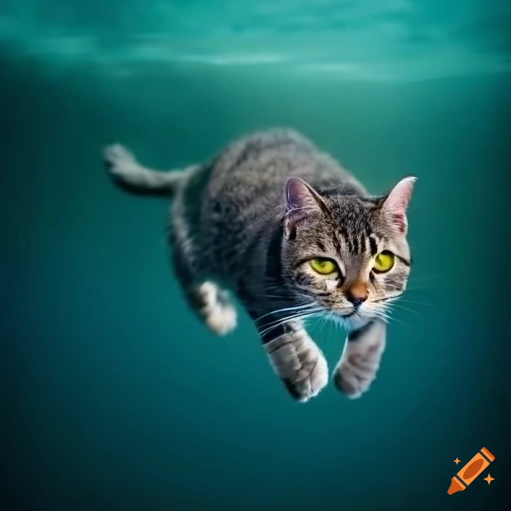 tabby cat walking through water