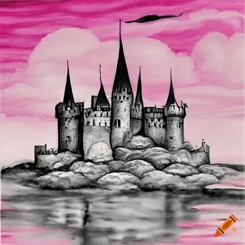 dreamy castle in pink clouds