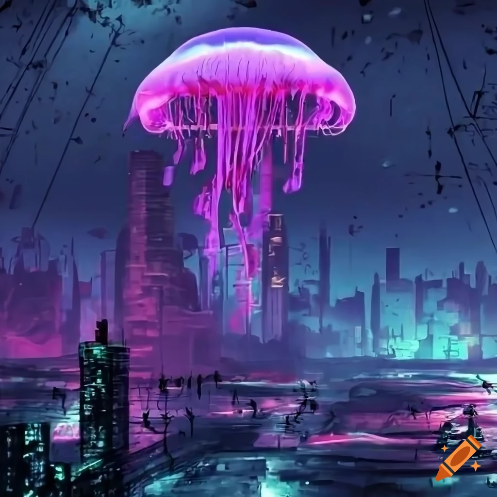 cybernetic-jellyfish-attacking-futuristic-city-at-night-on-craiyon