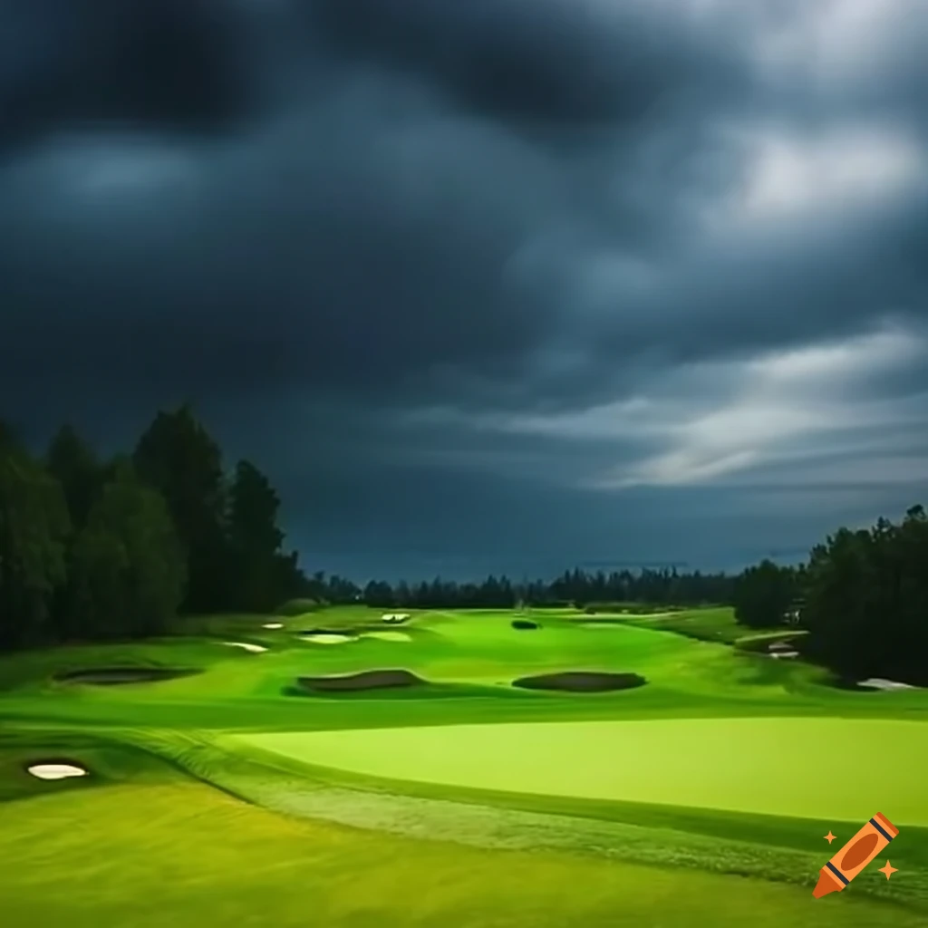 golf course with ominous dark clouds