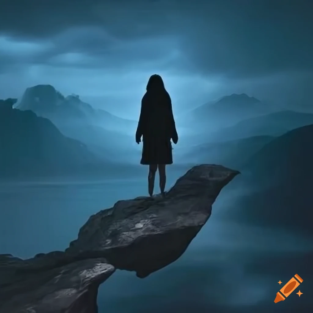 Mysterious Girl Standing At The Edge Of A Cliff
