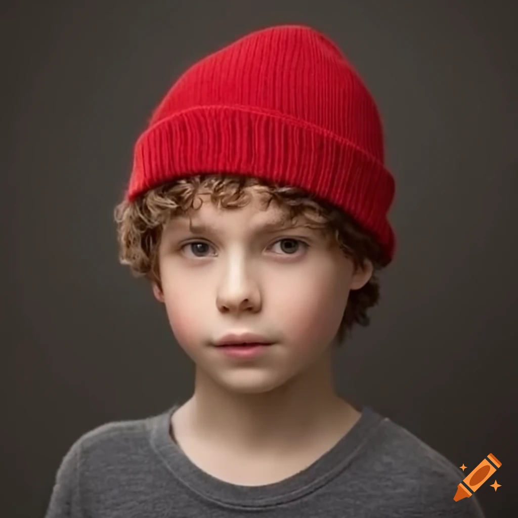 Boy with red beanie and short curly hair on Craiyon