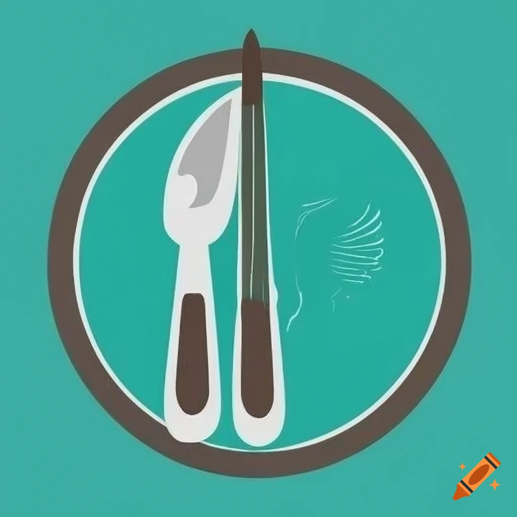 turquoise food logo with utensil cutting
