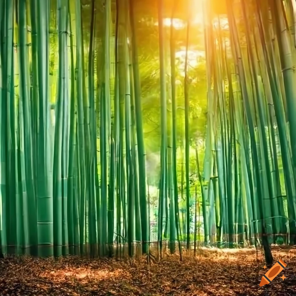 Serene bamboo forest and japanese garden with sunlight on Craiyon