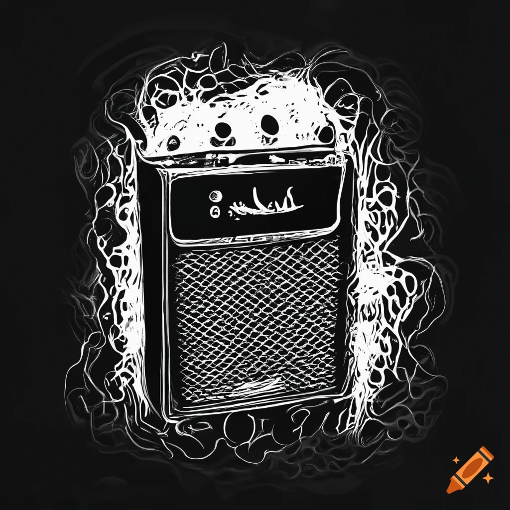 Vectorized black and white marshall amplifier on Craiyon