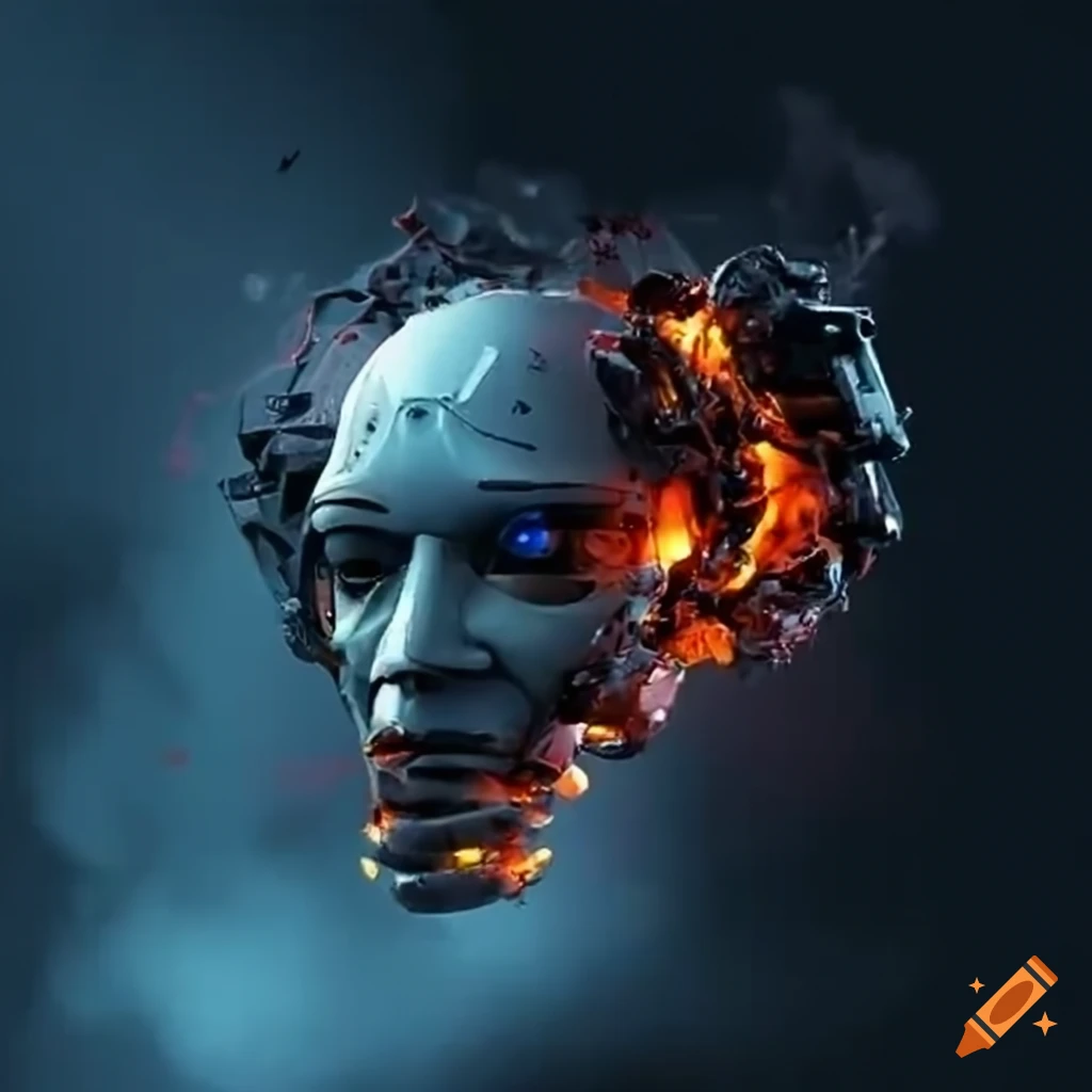 Digital art of an exploding robot on Craiyon