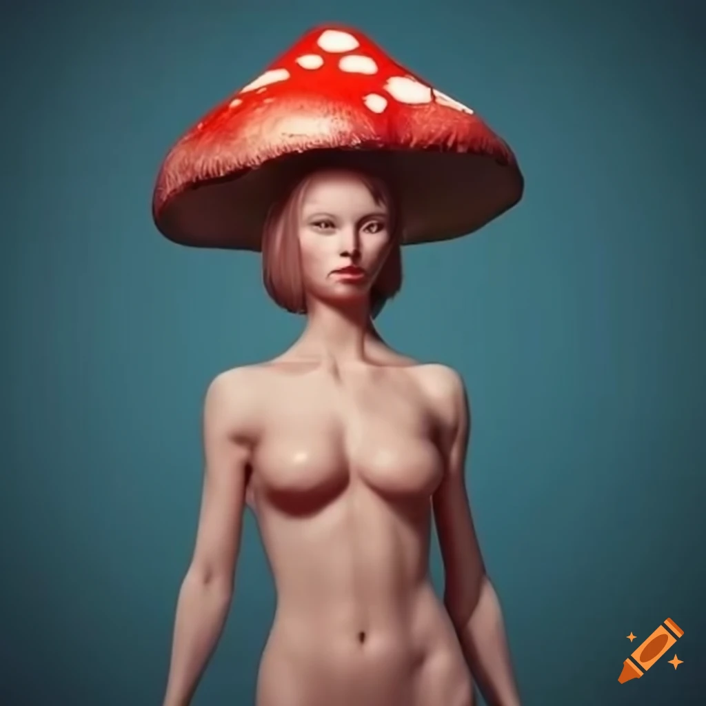 portrait of a female humanoid with a giant mushroom cap hat