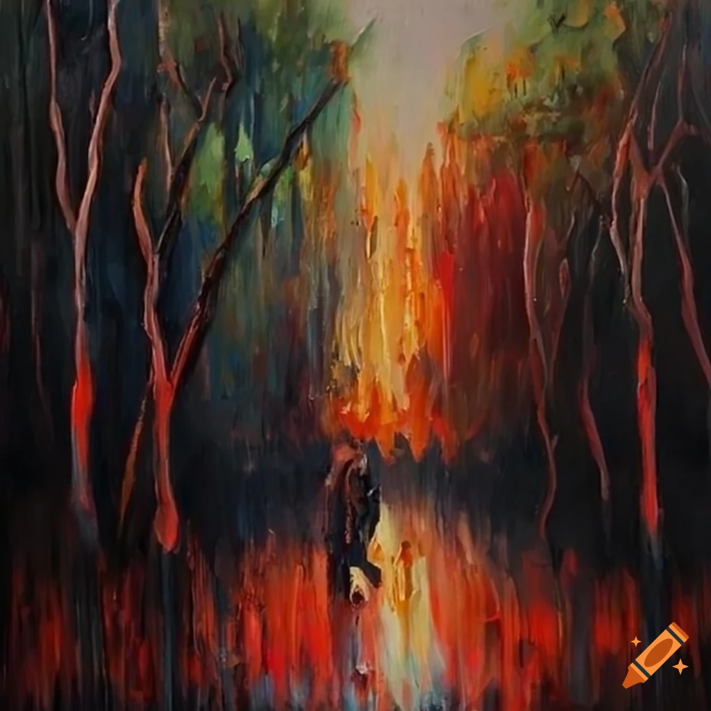 impressionist painting of a bloodied knife in the Australian bush
