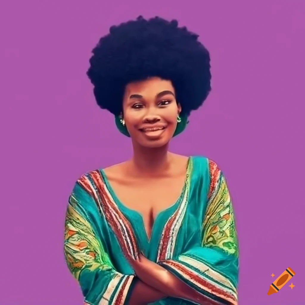 confident woman in dashiki and afro hairstyle