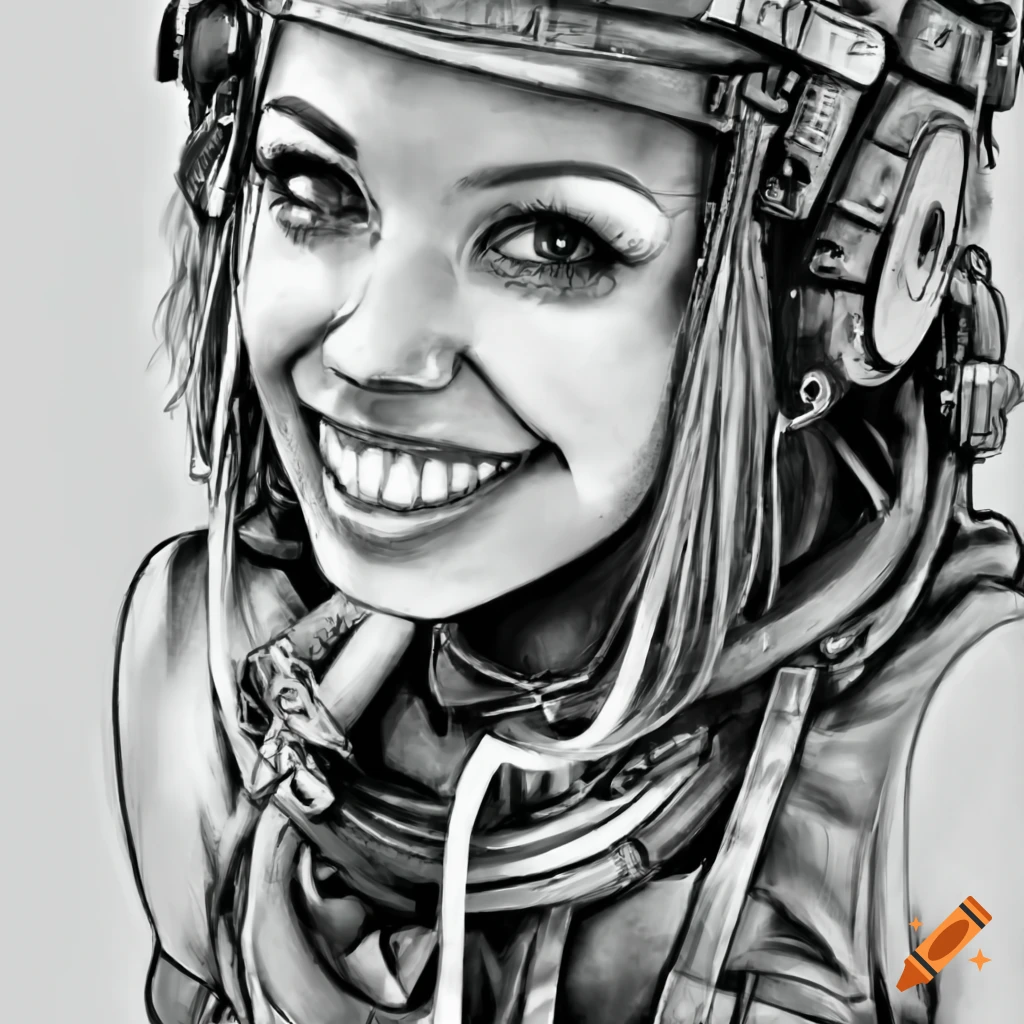 smiling girl in post-apocalyptic pilot attire