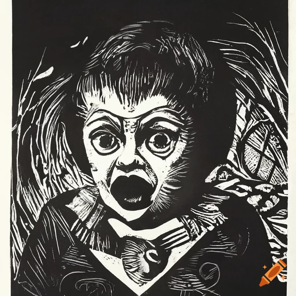 Linocut Of A Munchkin Face On An Lp Record On Craiyon Linocut Of A Munchkin Face On An Lp Record On Craiyon