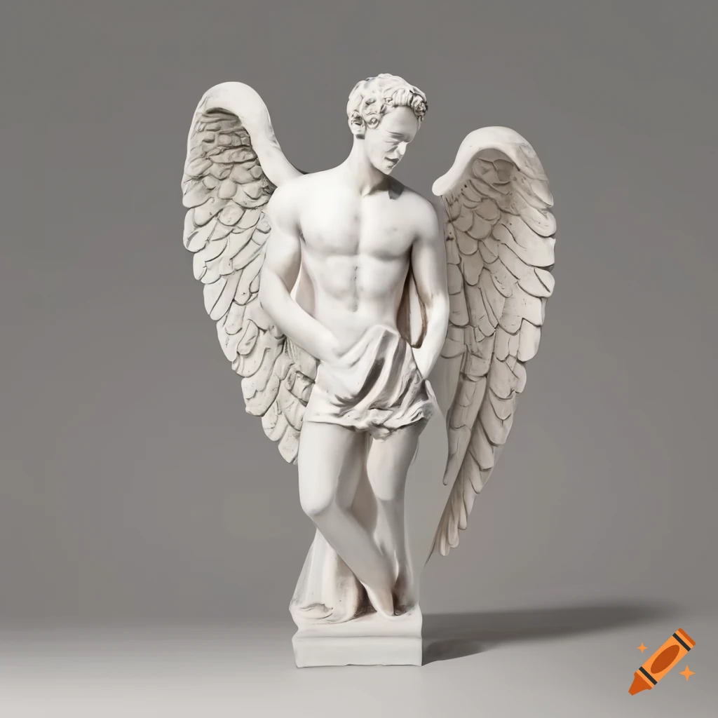 white stone statue of a handsome male angel