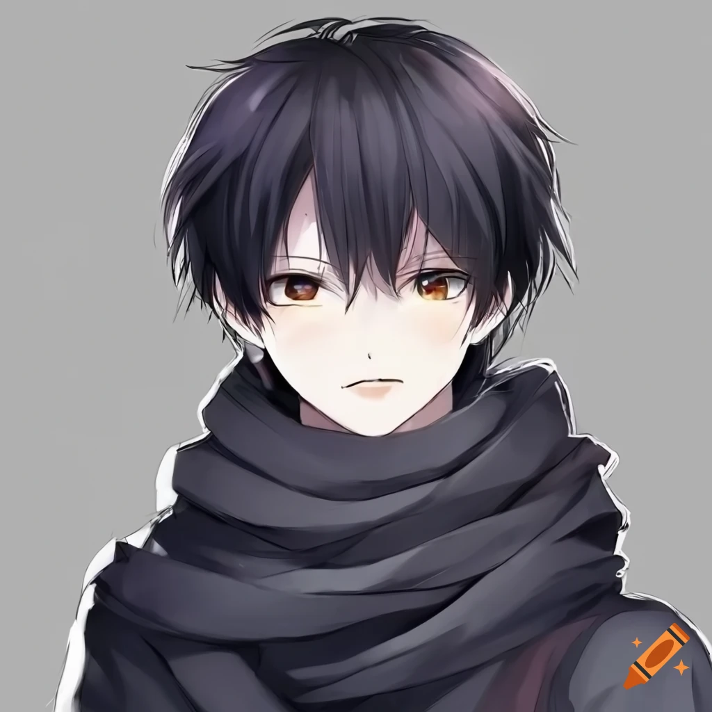 image of a cute anime boy with black hair and brown eyes