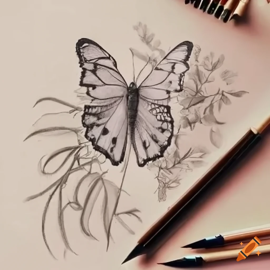 Design of an open book with vines and butterflies
