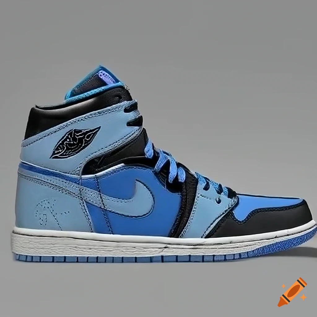 Blue and black jordan 1 shoes on white background