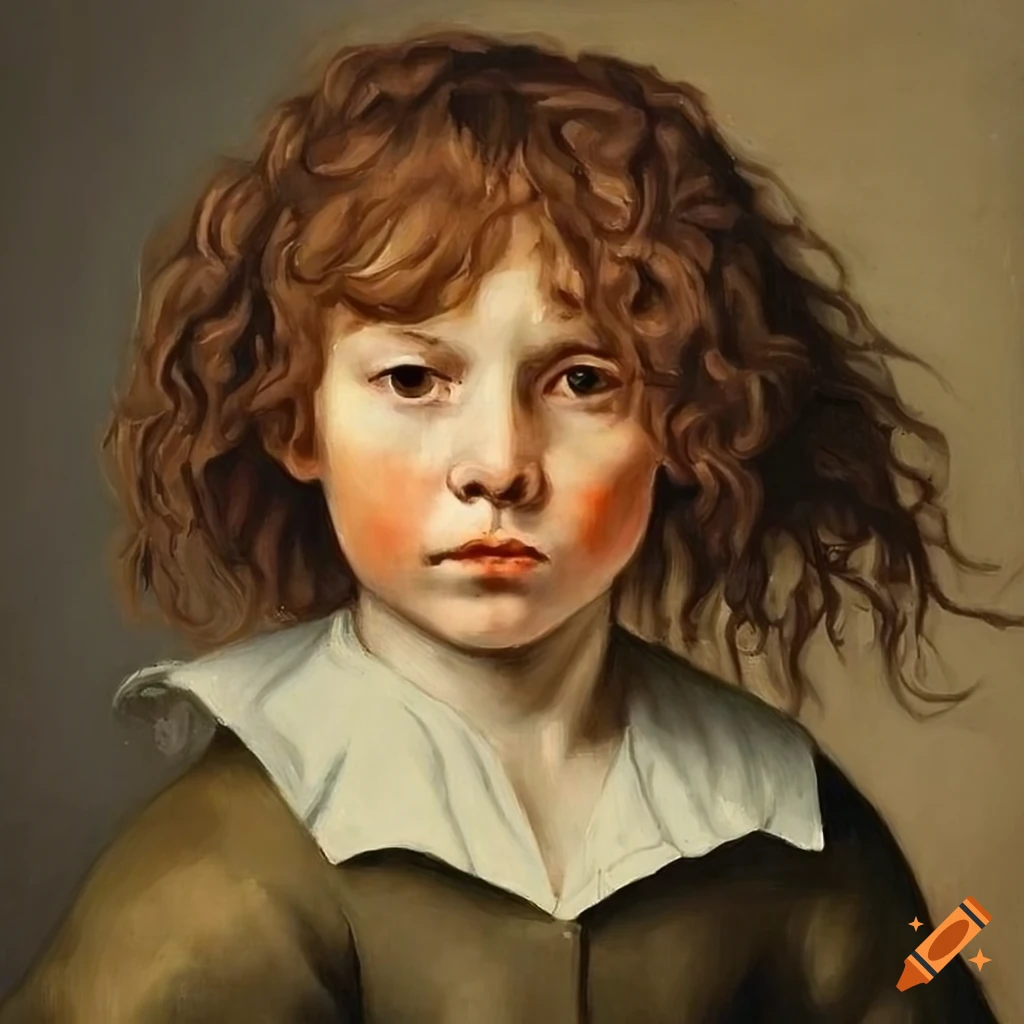 oil painting of a peasant boy with wild brown hair