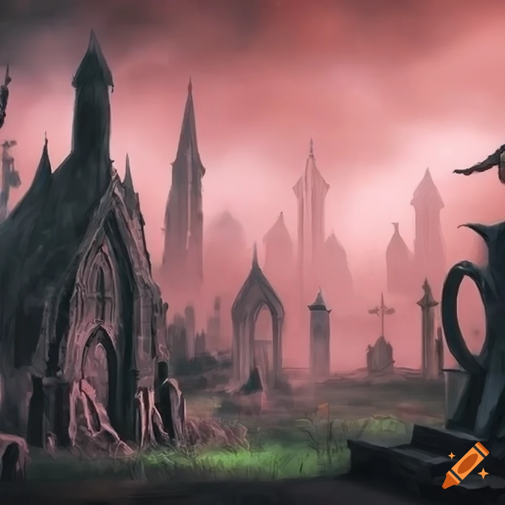 Image of a fantasy graveyard on Craiyon