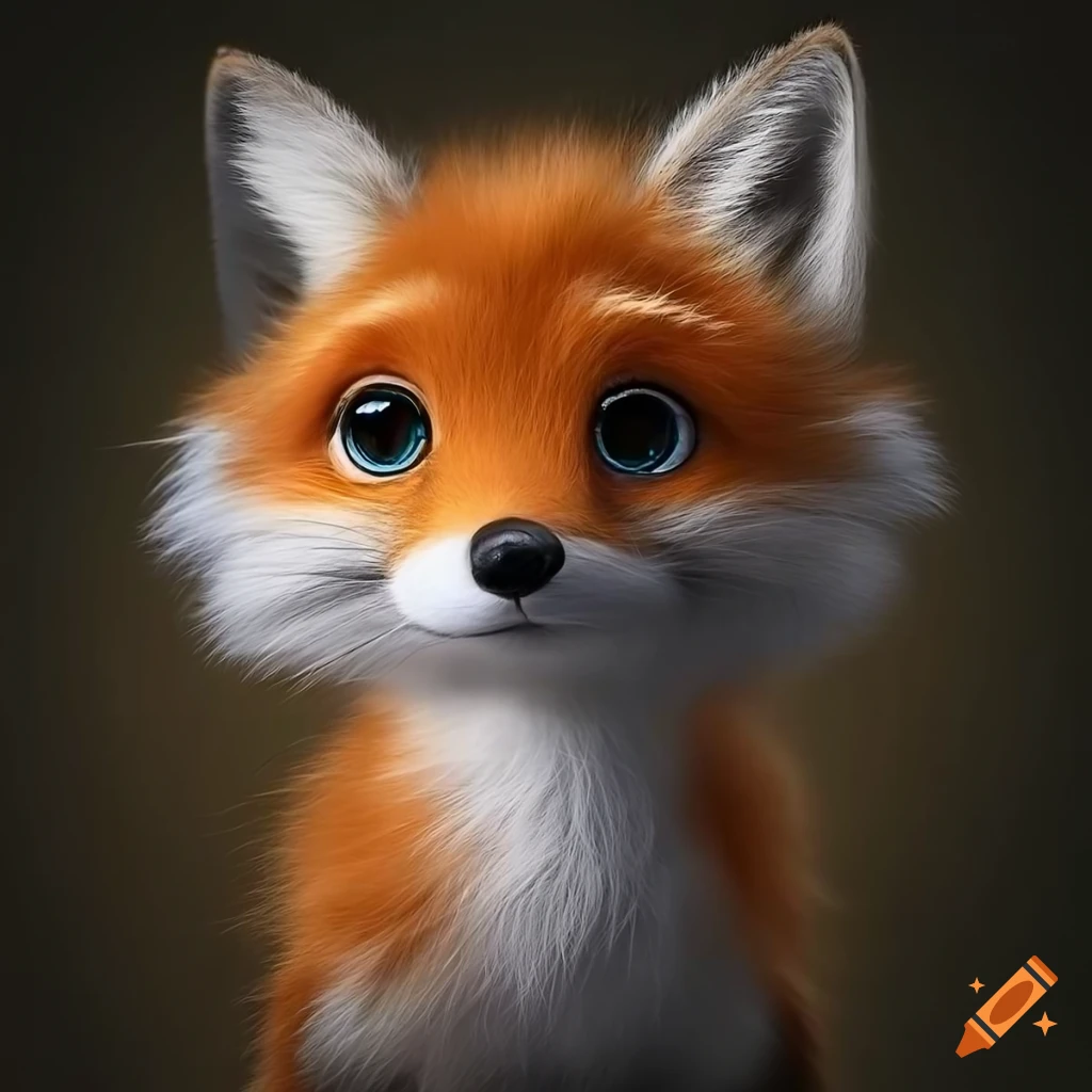 Pixar illustration of a curious baby fox