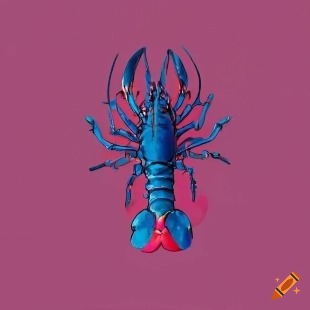 dark blue lobster on pink magenta background in Japanese style