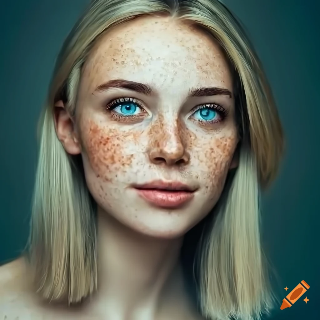 portrait of a beautiful woman with freckles and blonde bobbed hair