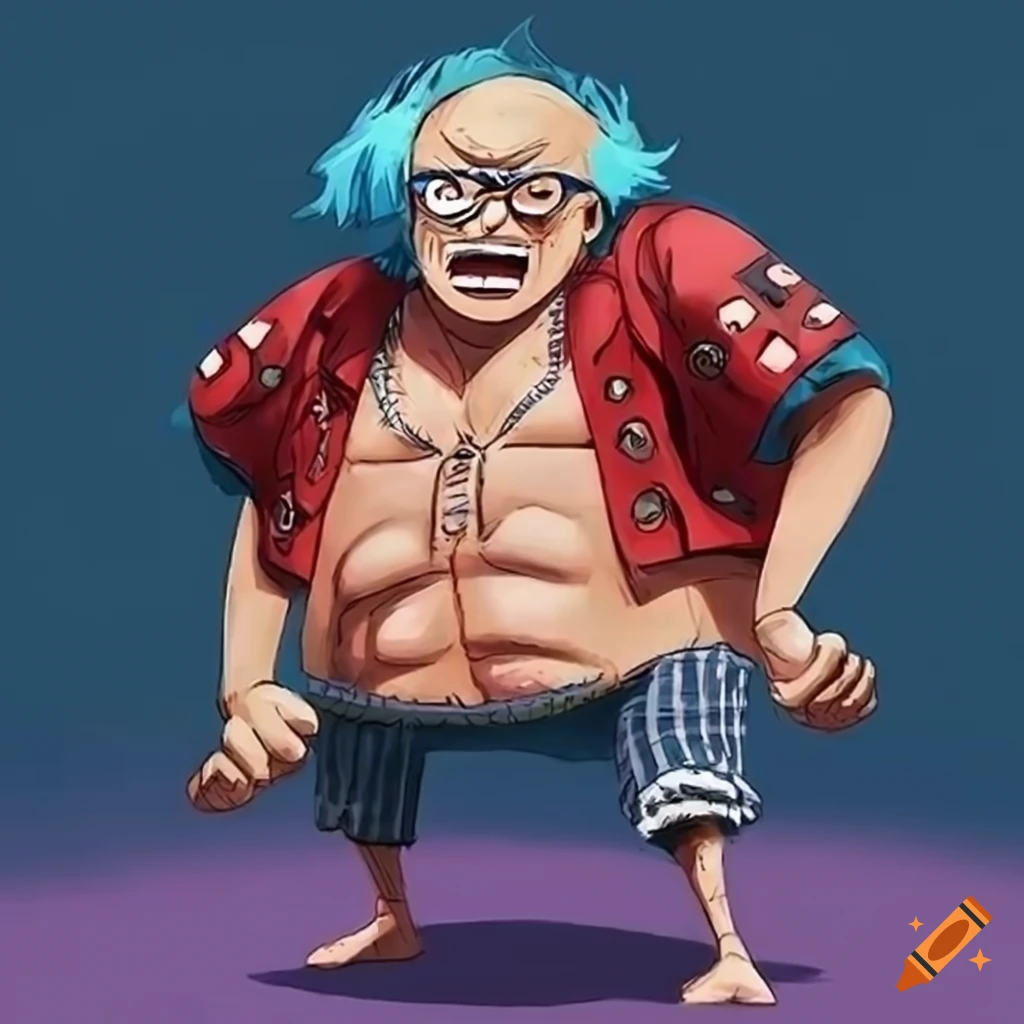 portrait of Danny DeVito as Franky from One Piece