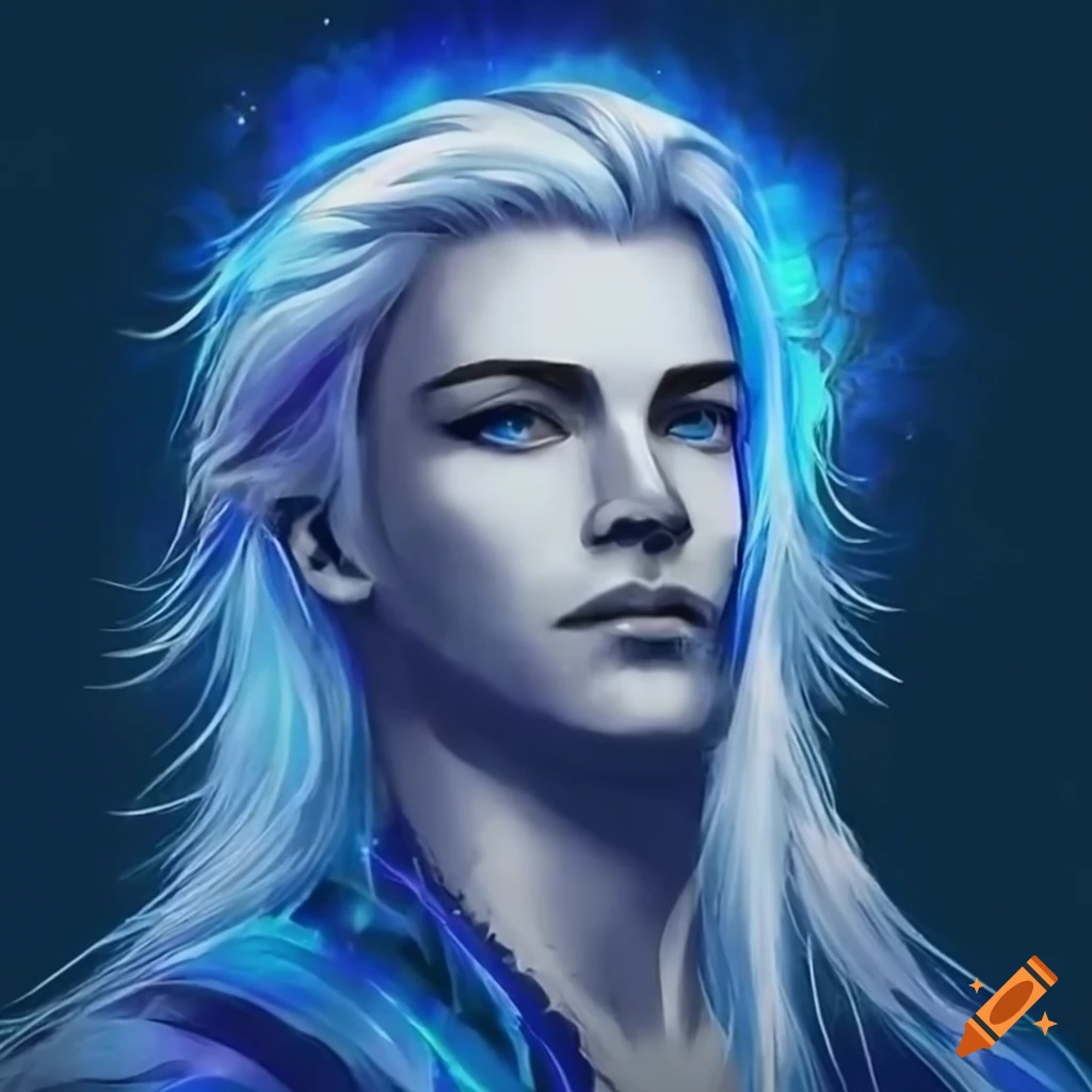 Portrait of a handsome iceelf with magical aura on Craiyon