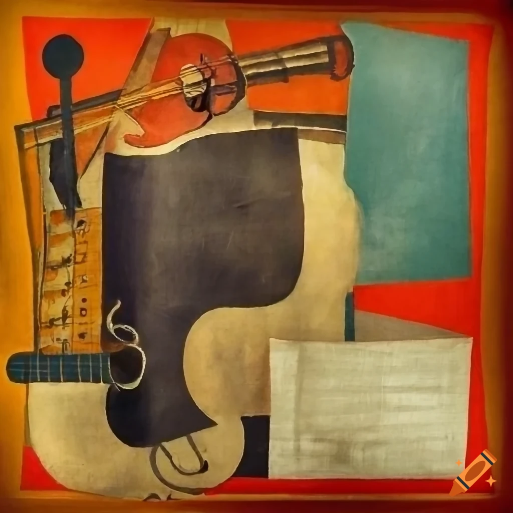 modern still life with dirty fabric and musical instruments